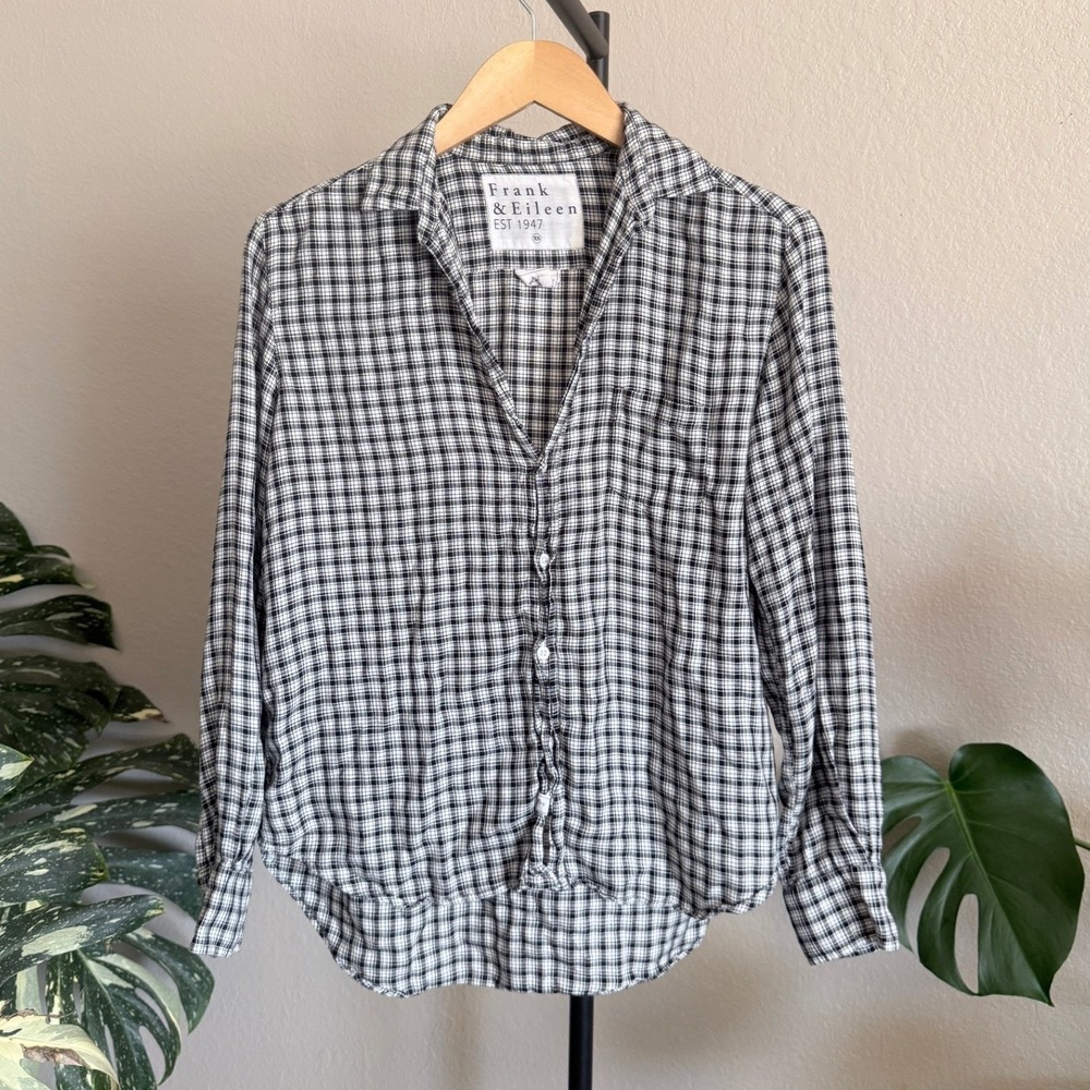 Frank & Eileen Eileen Black White Plaid Modal Button Up Shirt Womens XS